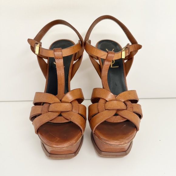 YSL Saint Laurent Tribute Platform Heel Sandal size 6 (36) Vintage Luggage - Picture 4 of 16